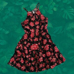 Xhilaration Black and Red Floral Mini Dress
